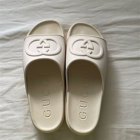 gucci women's miami embossed platform slides|gucci slides with fur women.